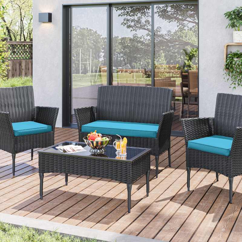 3-Piece Outdoor Seat Cushion Set, Aqua Blue