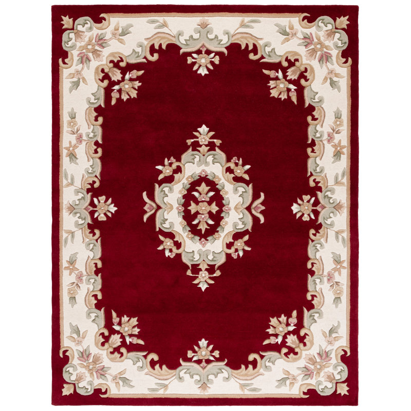 Stembridge Hand Tufted Wool/Cotton Floral Rug in Red/Ivory, Rectangle 8' x 10'