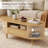 47.2" Mid-century Modern Oval Coffee Table With Rattan Sliding Door, Drawer & Open Storage, Solid Wood Legs-1167030688
