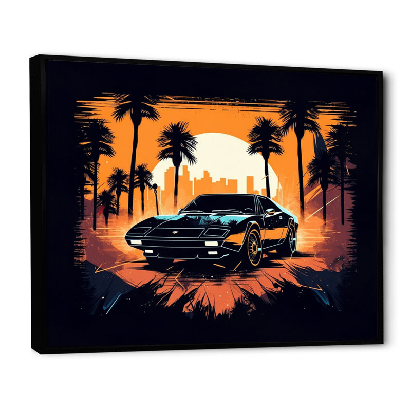 Lambo Fast Car Sunset - reproduction de cadre flottant sur toile, H 34 po x l 44 po x P 1,5 po, Noir