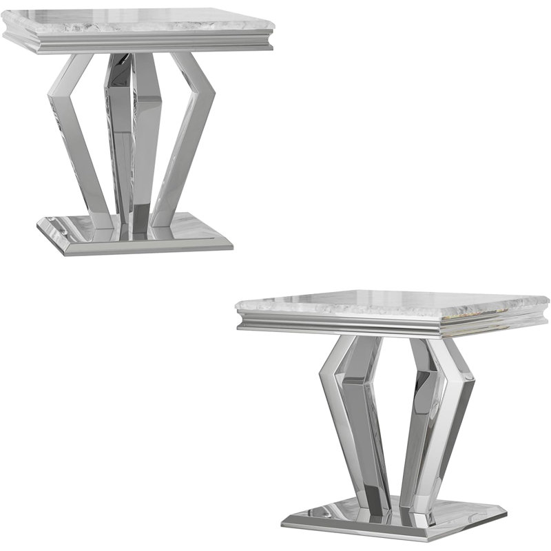 Ensemble de 2 tables de bout grises et argentées avec base géométrique