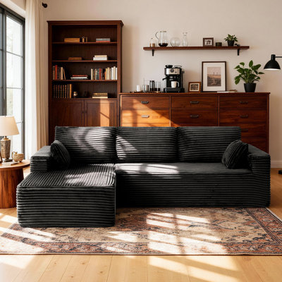 106" Compression Couch L-shape, Soft Boneless Sectional Sofa Deep Seat with Chaise for Living Room