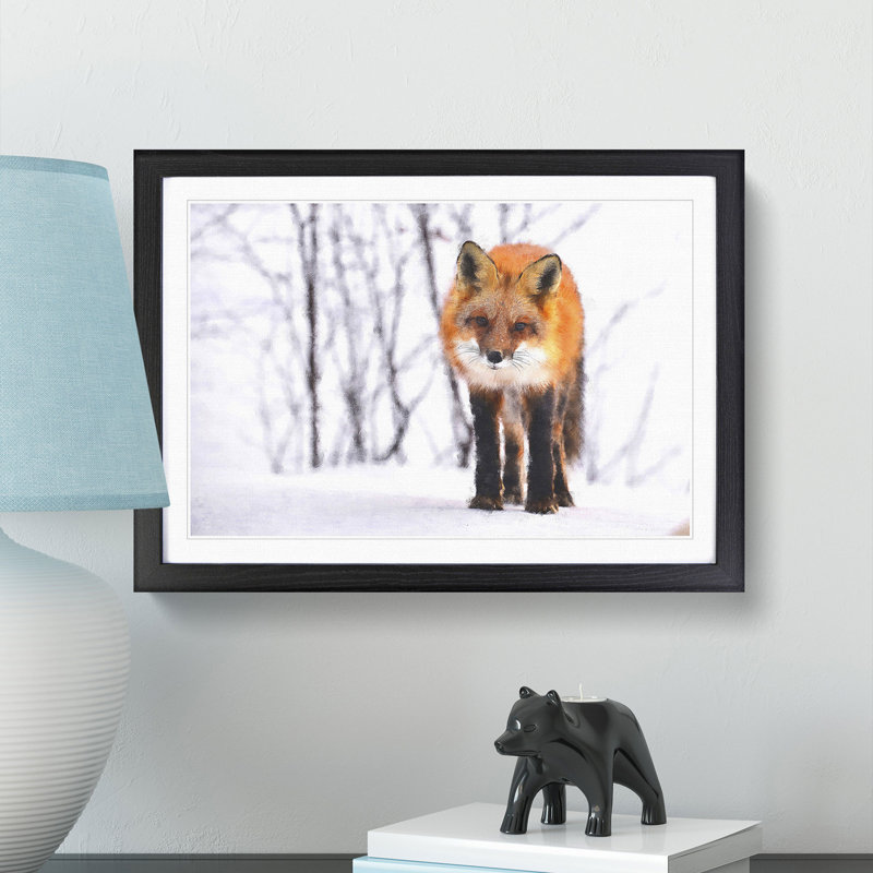 Red Fox in a Winter Forest - Framed Print, Black Framed, 33cm H x 45cm W x 2cm D