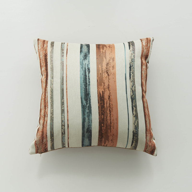 Housse de coussin multi-rayures, Cuivre / bleu