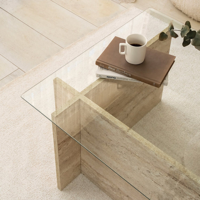 Glorias Coffee Table, Traverntine, 40" H x 105" W x 65" D