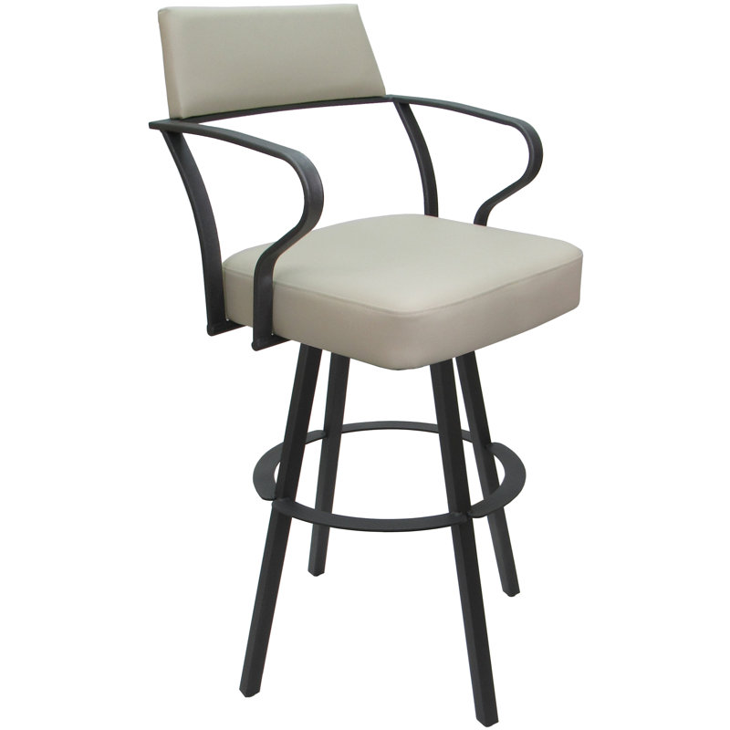 Tabouret de comptoir pivotant en métal 26 po Labawld, Vinyle beige / cadre blanc