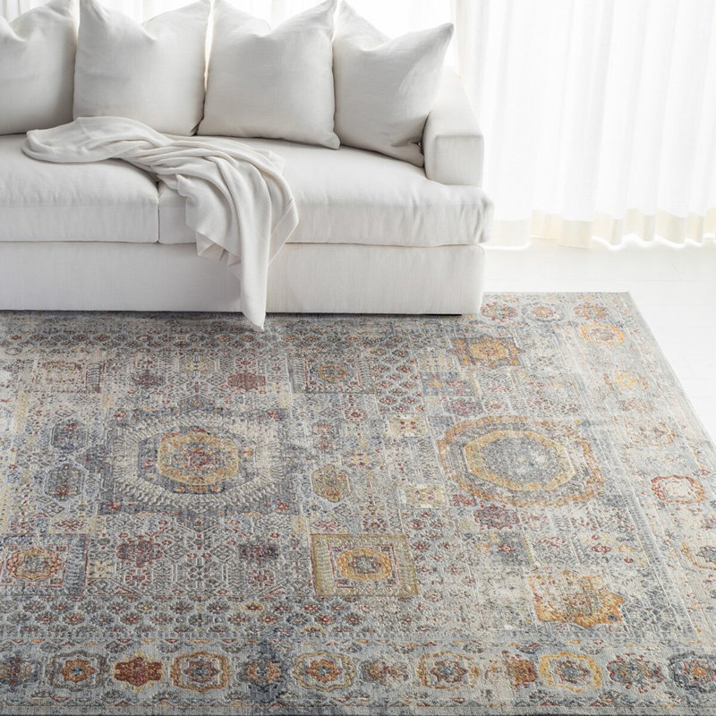 Tapis gris clair / doré en polyester tissé à la machine Lauren Ralph Lauren Darrell, Rectangle 4 pi x 6 pi