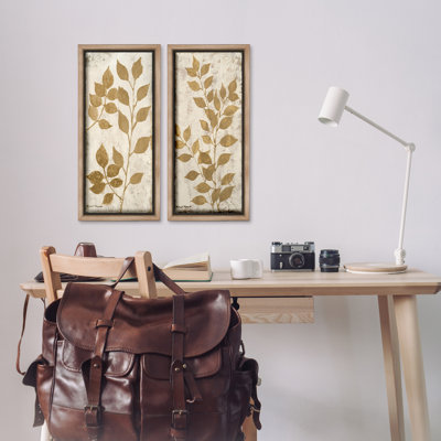 Distressed Natural Leaves 2 PC Framed Floater Canvas Set by Michael Marcon