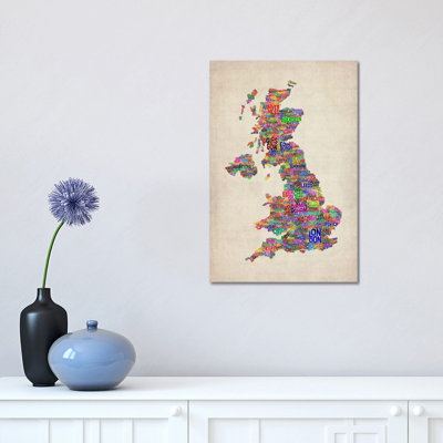 Great Britain UK City Text Map IV by Michael Tompsett - 1 Piece Wrapped Canvas Painting