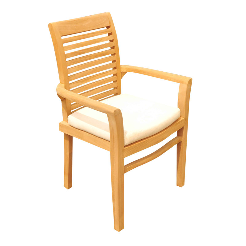 7 Pcs Grade-A Teak Wood Dining Set: 60" Round Table And 6 Mas Stacking Arm Chairs #11MS1206, 4