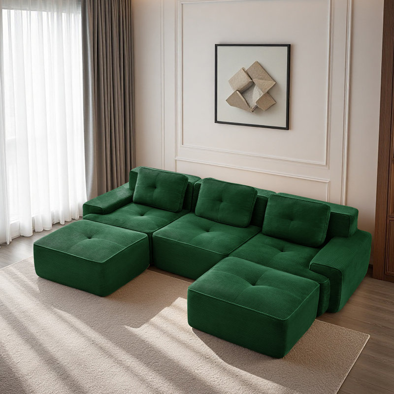 117.3” Boneless Couches For Living Room, Modular Sectional Sofa With U-Shape Chaise, 3 Seater Comfy Upholstered Deep Seat Corduroy Fabric Cloud Couch No Assembly, Anti-Slip Design​