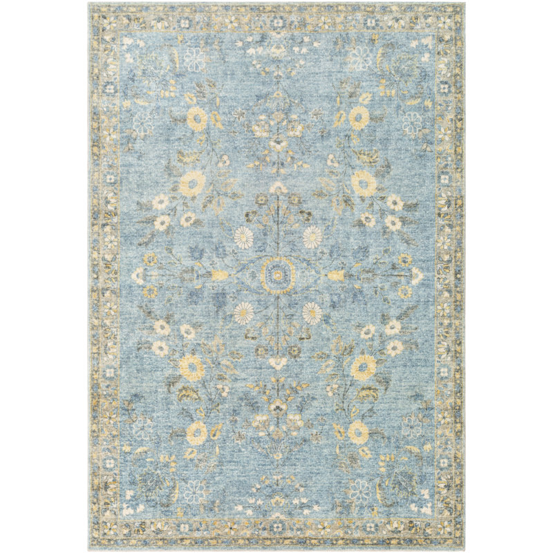 Tapis bleu à motif floral Berger, Rectangle 2 pi x 3 pi