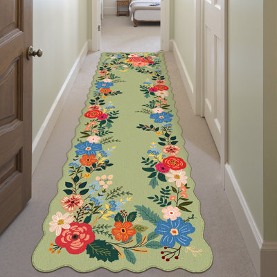 Tapis vert cerise lavable à la machine