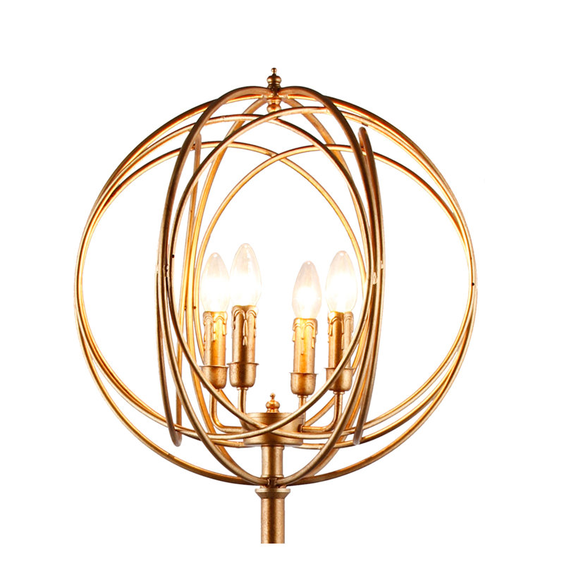 64'' Gold Metal Floor Lamp with Geometric Globe Shade