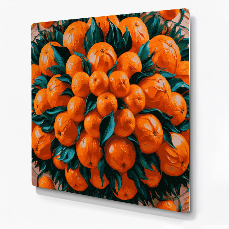 Art mural en métal orange, H 12 po x l 12 po