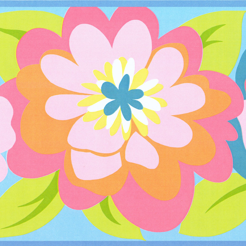 Bordure de papier peint L 15 pi x l 8,8 po Kaiyue, Bleu / Vert / Orange