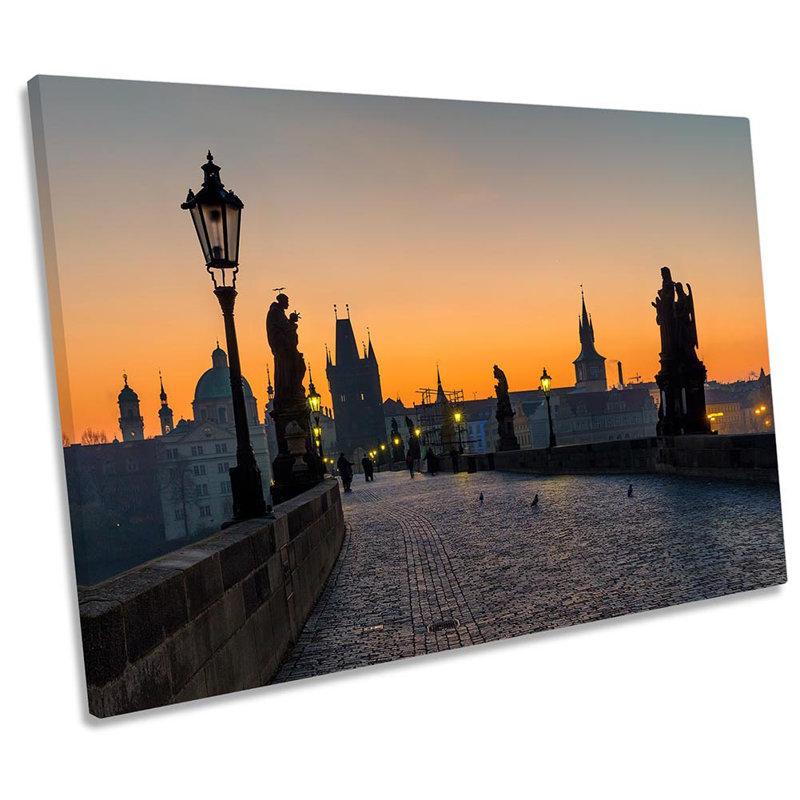 Charles Bridge Prague Sunset - Wrapped Canvas Print, 30.5cm H x 45.7cm W 