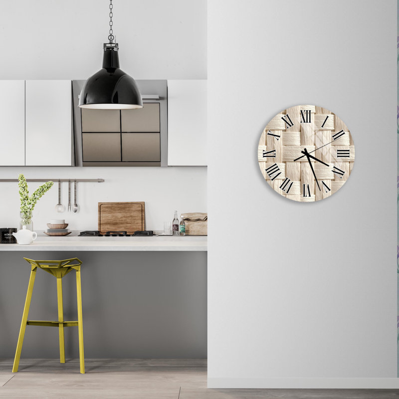 Horloge murale en verre trempé tissé, style rustique beige, décoration intérieure, art mural, idée cadeau unique, 10 pouces