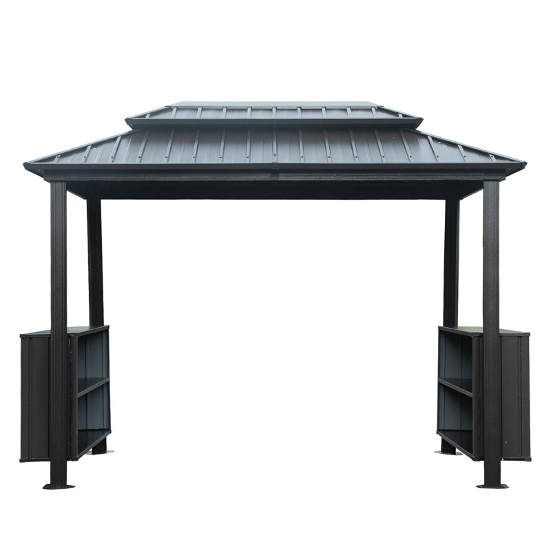 6X10ft Hardtop Grill Gazebo, Outdoor BBQ Gazebo With Double Galvanized Steel Roof, Patio Grill Canopy With 2 Storage Cabinets And Ceiling Hooks For Backyard, Lawn, Garden