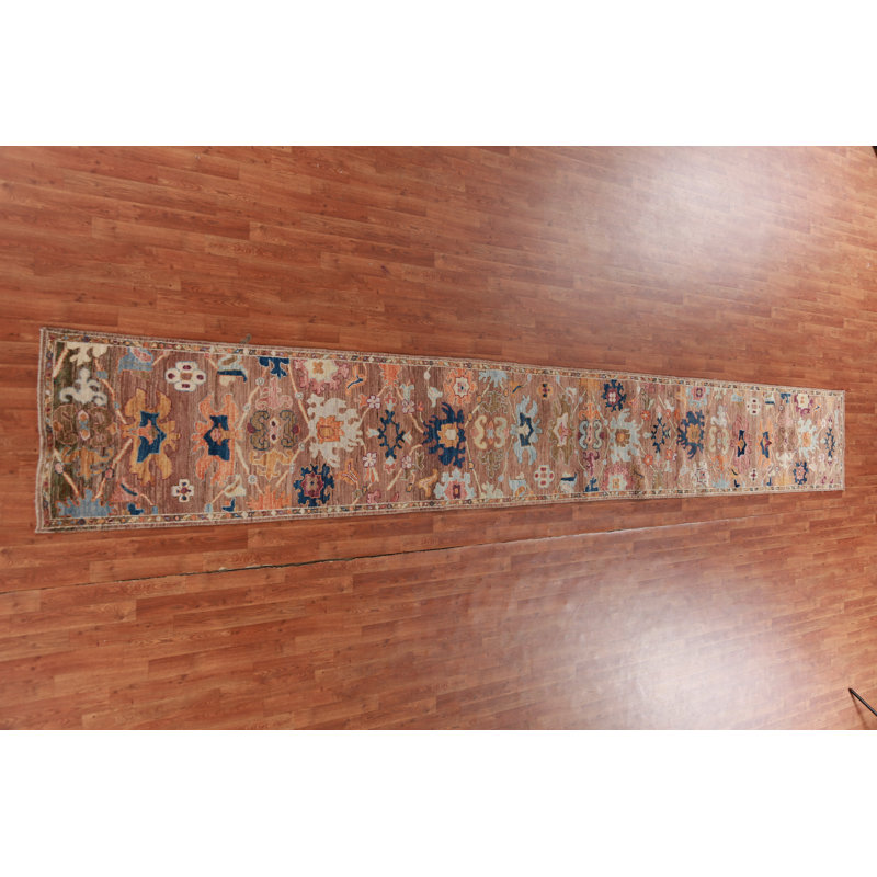 Tapis brun à motif floral Oushak 3 x 19