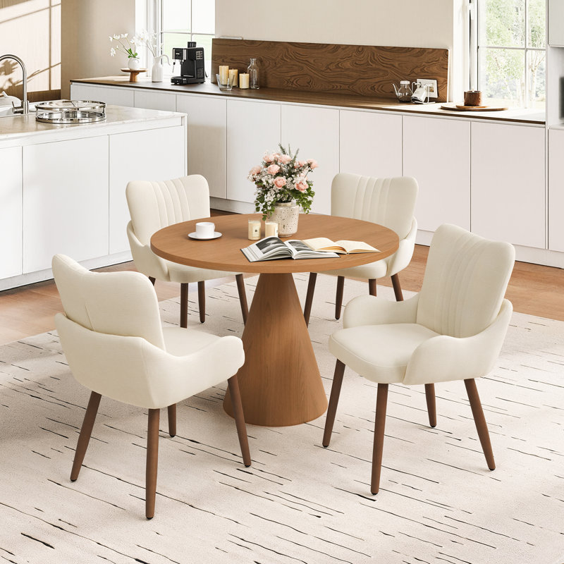 Chaises de salle à manger rembourrées avec pieds en bois massif Annelli, 4, Beige