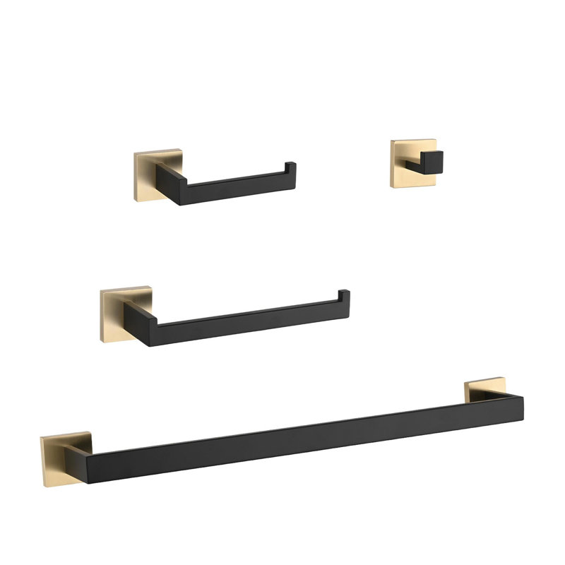 Ensemble de quincaillerie de salle de bain 4 pièces, Or / noir mat