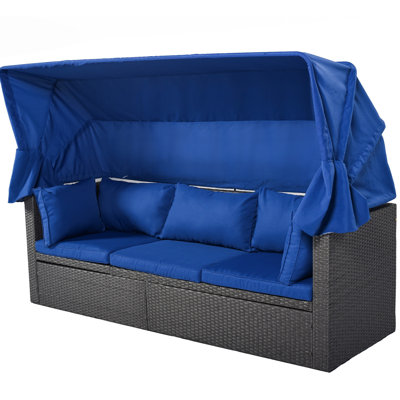 Lit de jour pour patio avec auvent rétractable et coussins respirants pour les intempéries - rembourrage de coussin de revêtement extérieur