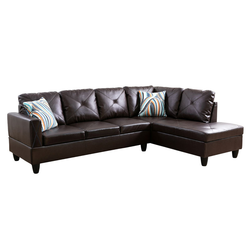 Amelah 2 - Piece 97" Vegan Faux Leather Sectional, Left Hand Facing, Brown Faux Leather