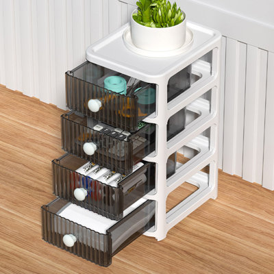 Livingandhome 4 Drawer Transparent Desktop Organizer