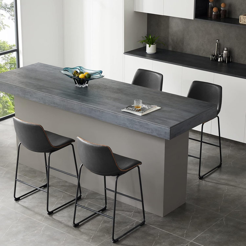 Counter Height Bar Stools Set of 4, 26 inch Leather Barstools Modern Bar Stools with Back, Counter Stool Armless Bar Chairs with Metal Legs, Footrest