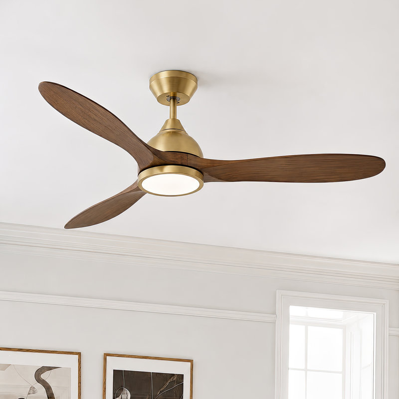 52" High-Airflow Ceiling Fan with Light - Quiet & Reversible DC Motor, 6-Speed Remote Control 3CCT Memory LED ﻿, Gold, Walnut