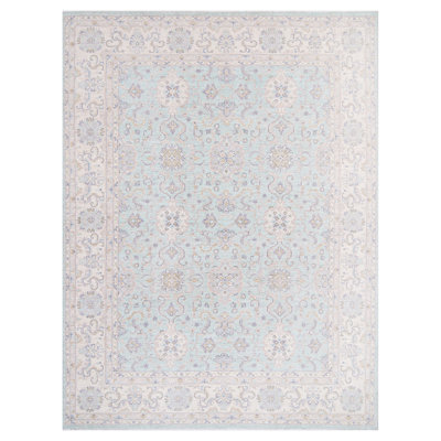 Tapis bleu clair et ivoire noué à la main de haute qualité