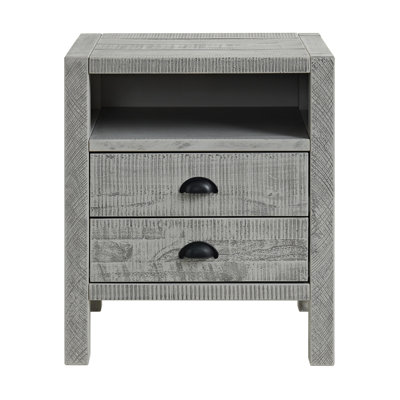 Arden 22" W Industrial Farmhouse Bohemian Style Rectangular Nightstand With 2 Drawers 1 Open Shelf
