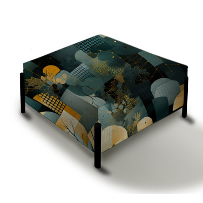 Green And Yellow Concrete Geometric Pattern - Geometric Large Square Ottoman