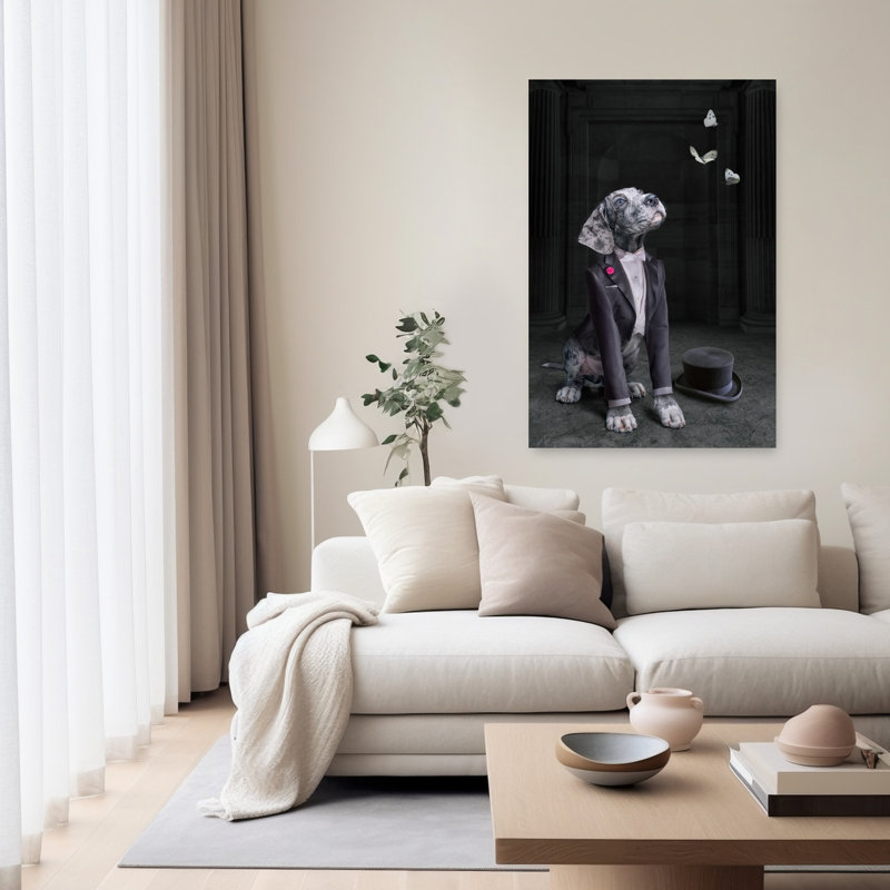 «Dapper Dog and Butterflies Butterfly Dog», reproduction d'art murale, 60" H x 40" W