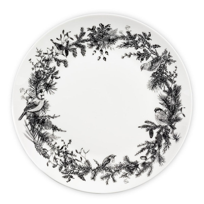 Ensemble de 4 oiseaux d'hiver en noir et blanc sur une couronne