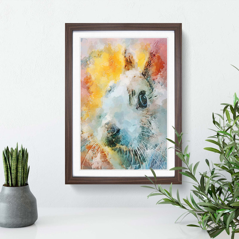 Bunny Rabbit In Abstract - Picture Frame Painting Print, Walnut Framed, 87cm H x 62cm W x 2cm D