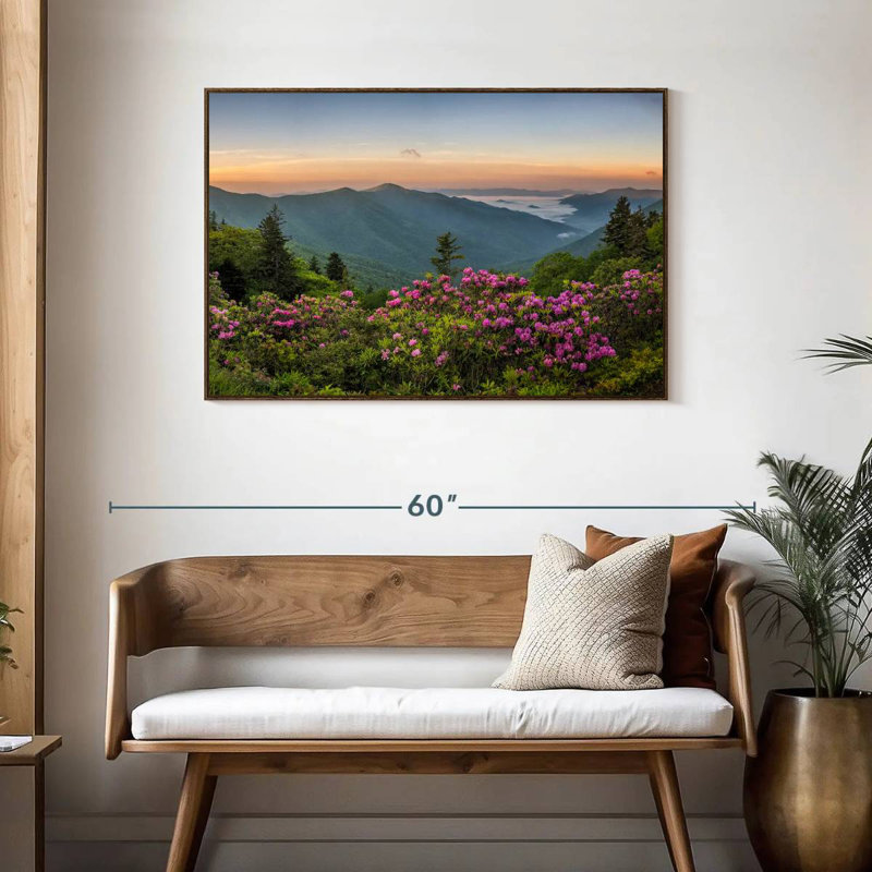 Blue Ridge Mountains View, Cadre flottant noyer, 43 po x 29 po