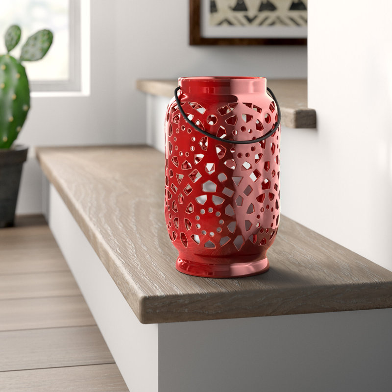 Alica Ceramic Lantern, 9.5" H x 5.7" W x 5.7" D, Terracotta
