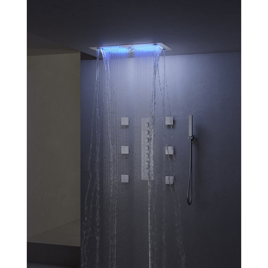 6-Function Thermostatic LED Shower System, High-Pressure Rain Shower Head with Hand Shower Spray,Body Jet EVERSTEIN 