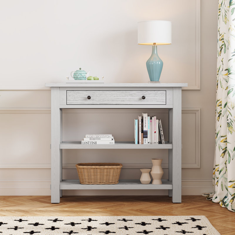 Solution de rangement polyvalente en bois d'hévéa avec console en bois d'hévéa et salon d'entrée