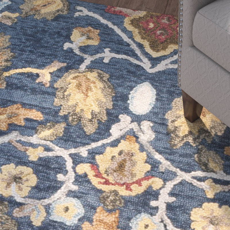 Tapis floral en laine touffeté à la main Haimes, Rond 4 pi