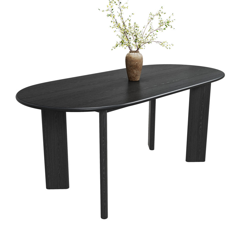Hankins 67" Oval Solid Wood Dining Table, Black
