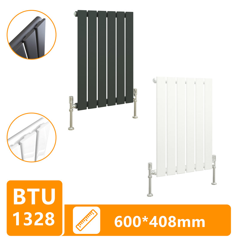Flat Panel Central Heating Designer Radiator, 60cm H x 40.8cm W x 4.6cm D, Anthracite