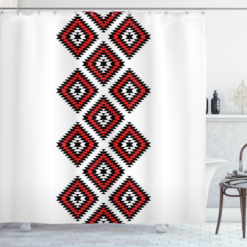 Rideau de douche à motif unique tribal native american zig zag aztec avec ornements brodés Susie, H 75 po x l 69 po