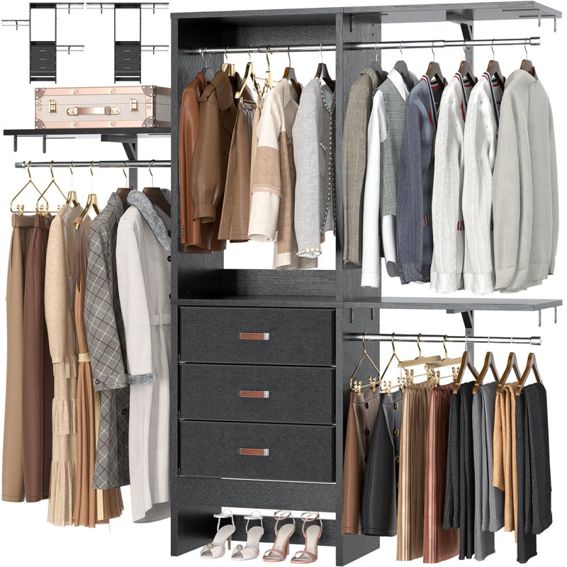 Nakada 19'' - 59" W Small Closet System with Drawers, Black