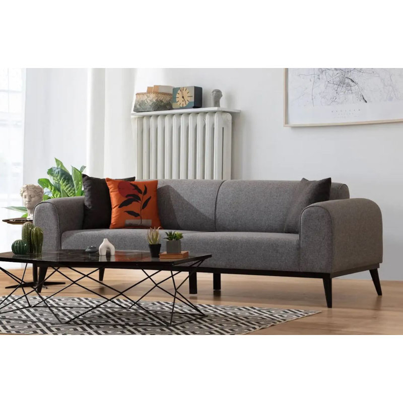 Élégant canapé-lit à 3 places, revêtement gris clair, 86,6 x 33,1 x 30,3 pouces | Structure en bois de hêtre durable et en carton, tissu 100% polyester | Mécanisme de dossier rotatif, nettoyage à sec, parfait pour le salon et l'espace d'invité