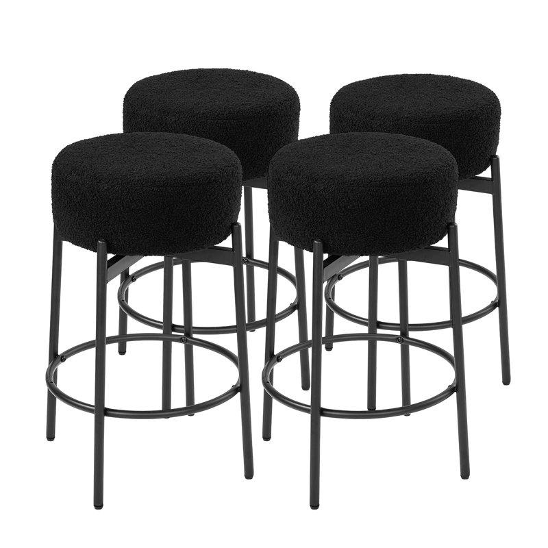 Ensemble de 4 tabourets de bar pivotants de 24 pouces avec siège en molleton noir, 4, Noir
