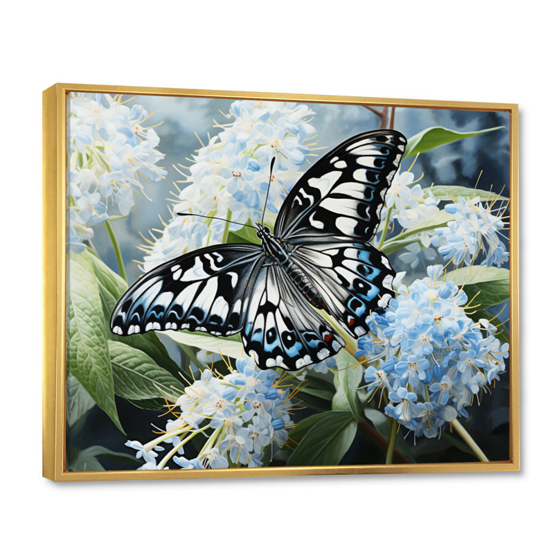 «Incy Blue Butterfly Haven I», reproduction, H 34 po x l 44 po x P 1,5 po, Cadre flottant doré
