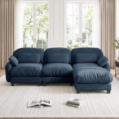3 Seater L-Shaped Cloud Feel Modular Sofa Set with Movable Ottoman